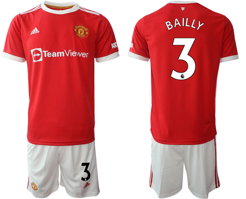 Men 2021-2022 Club Manchester United home red #3 Adidas Soccer Jersey->manchester united jersey->Soccer Club Jersey